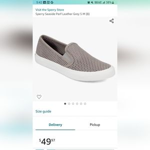 EUC Sperry seaside perf leather grey slip on shoes. Woman's size 6 1/2.